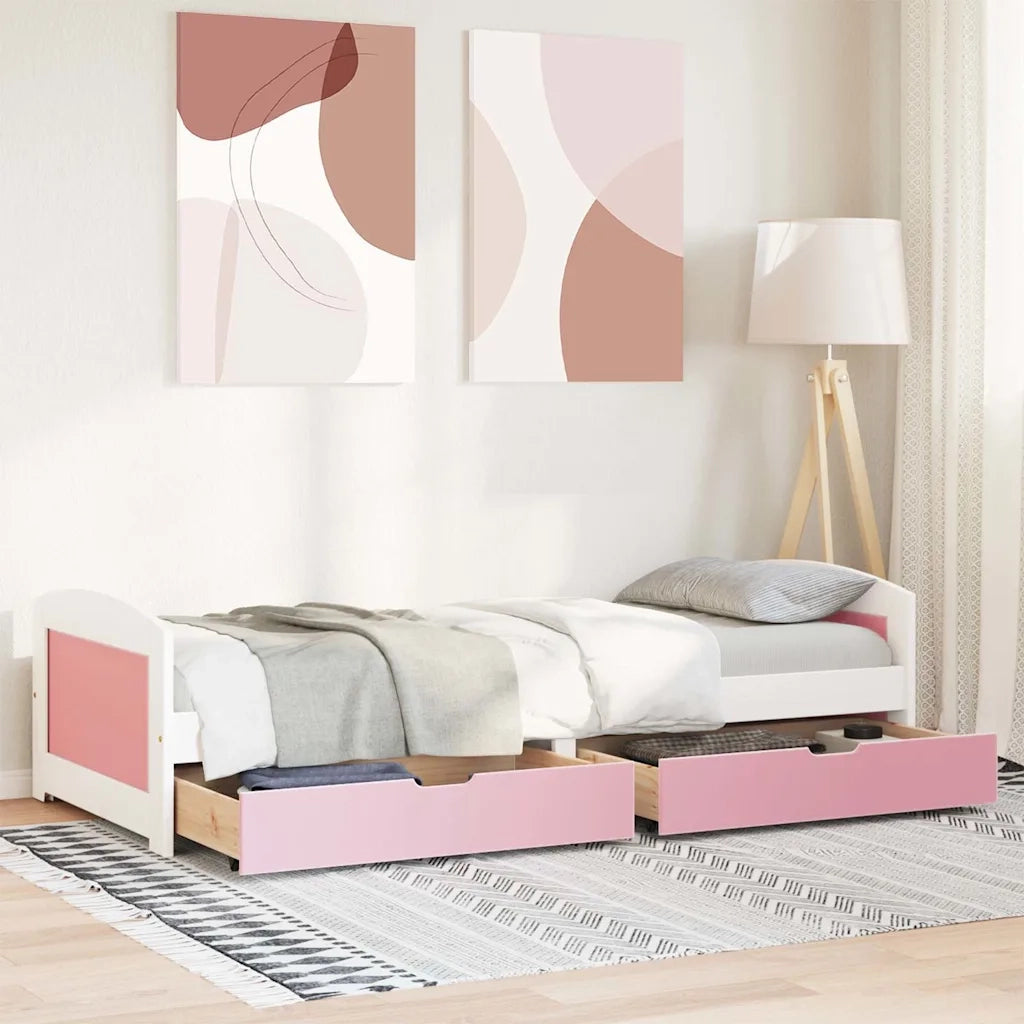 Dormeuse 2 Cassetti senza Materasso-Struttura Sofa Letto Bianco&Rosa 90x200 cm IRUN 788449