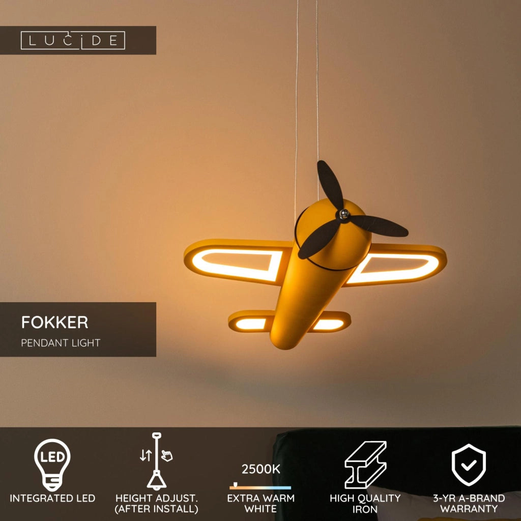 Lampada sospesa aereo LED gialla FOKKER Lucide