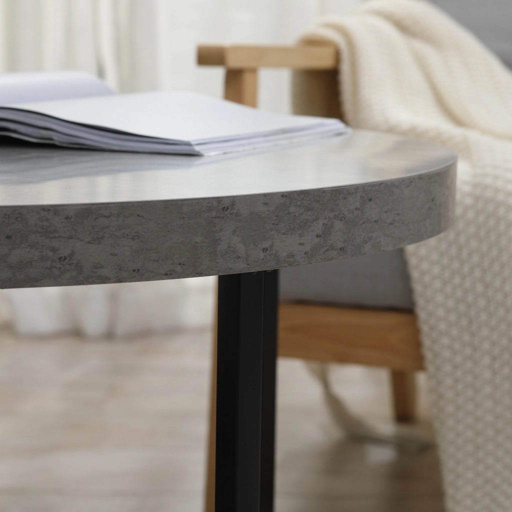 Tavolino da caff¨¨ rotondo effetto cemento in legno e metallo ¨C zephmum ¨C ?80x45 cm