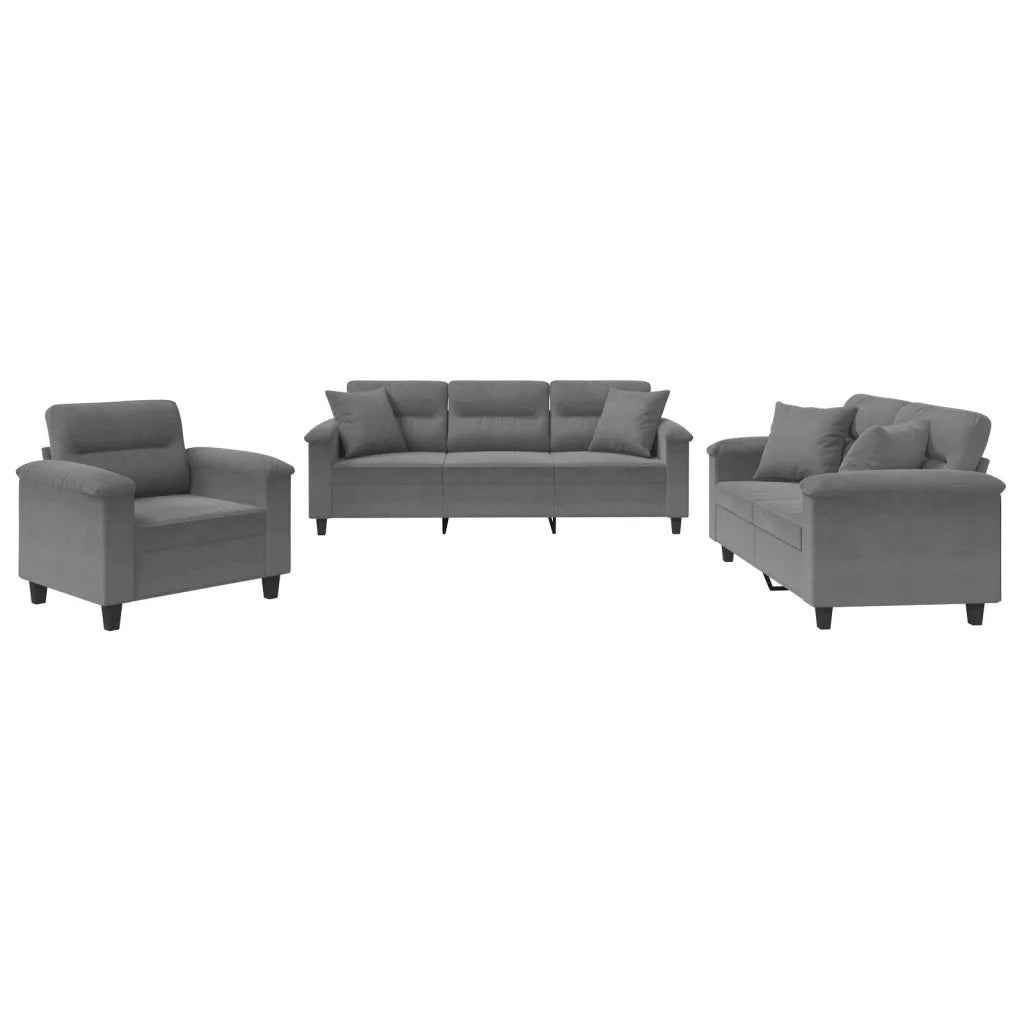 Set Divani 3 pz con Cuscini Grigio Scuro in Tessuto Microfibracod mxl 83158