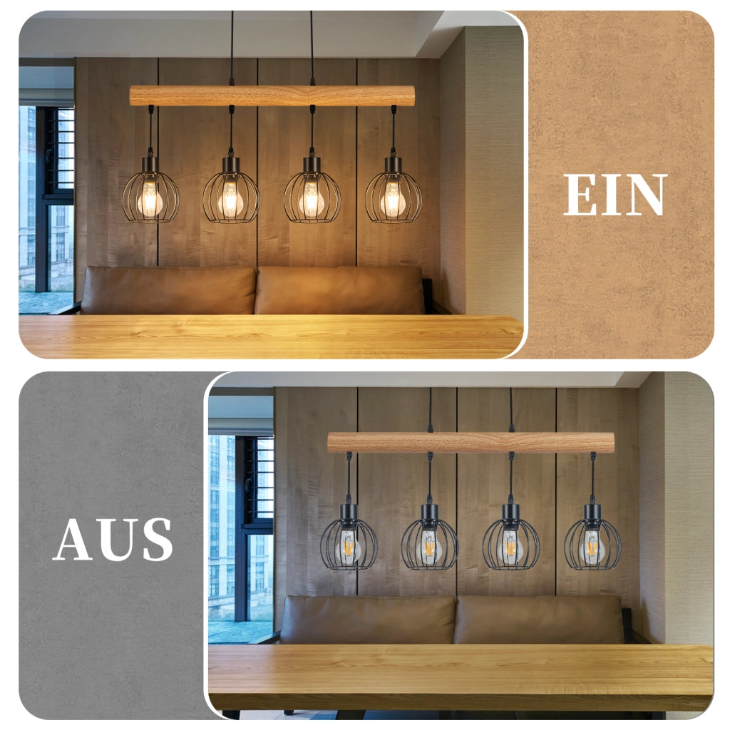 ZMH Lampada a sospensione vintage industriale E27 4 luci nera per soggiorno e sala da pranzo lampadine non incluse