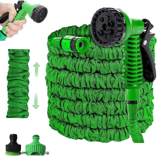 Aspirante a Tubo da Giardino Flessibile, 7,5 m 25 ft Tubo da Acqua Flessibile, Flessibile, Estensibile, con Aspirante a Doccia a 7 Funzioni per Campeggio, Giardino, Interno, Esterno ecc. (Verde)