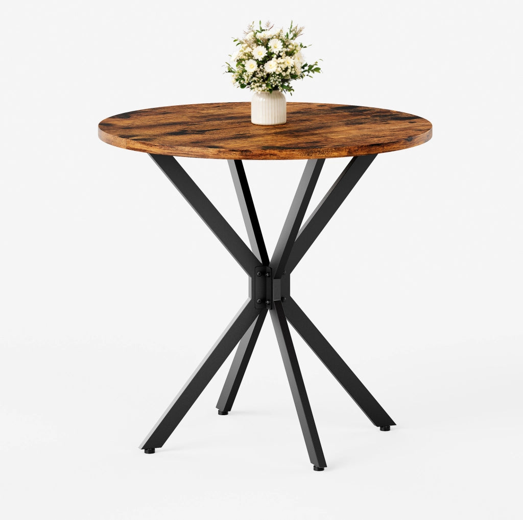 Tavolo rotondo in stile industriale ?80 cm con gambe a X; marrone vintage e nero
