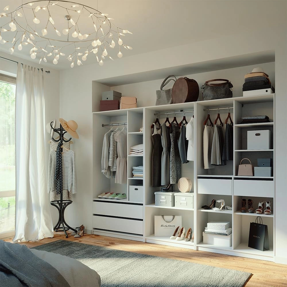 Armadio Elmo, Bianco, 280 x 200 cm Set di 3, per una conservazione flessibile di diversi capi di abbigliamento