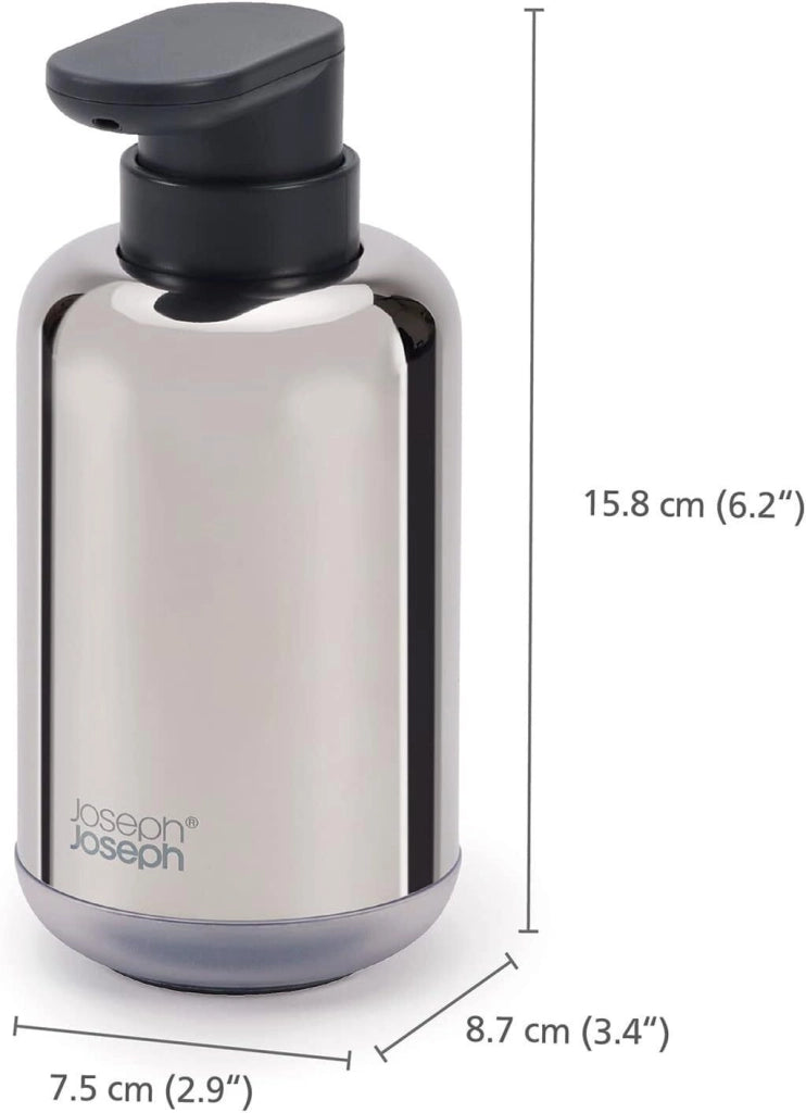 Joseph Joseph 70582 EasyStore Luxe Dispenser per Sapone 0.3 L Acciaio Inox con Finestra di Riempimento Trasparente e Base Antiscivolo colore Acciaio inox