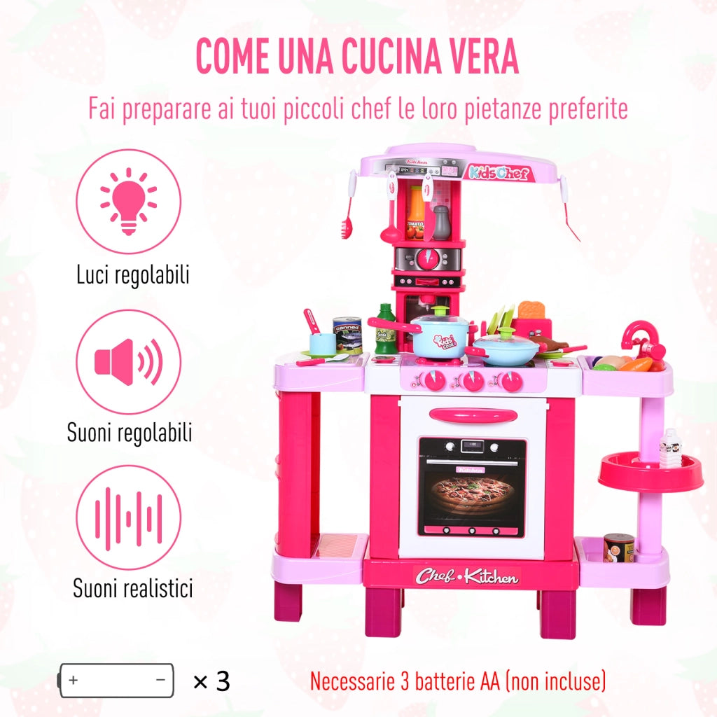 EasyComfort Cucina Giocattolo per Bambini con 38 Accessori Inclusi, con Luci e Suoni Realistici, 78x29x87 cm, Rosa