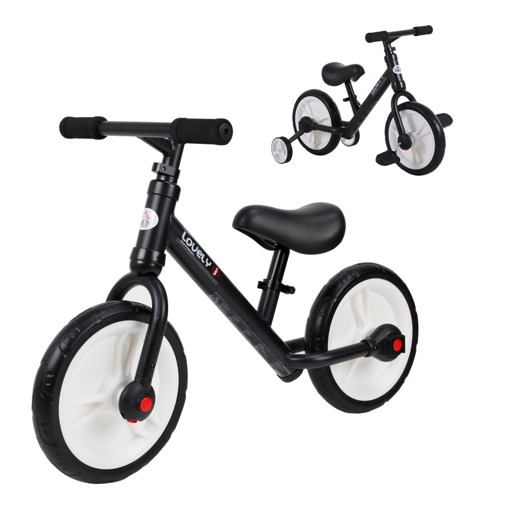 Bicicletta Pedagogica Evolutiva per Bambini da 2-5 Anni Sellino Regolabile in Metallo Nero