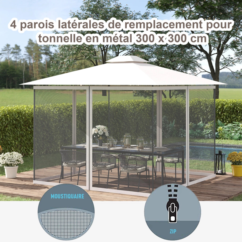 Zanzariere per gazebo giardino 3x3 m ¨C zephmum ¨C 4 pezzi con zip e ganci