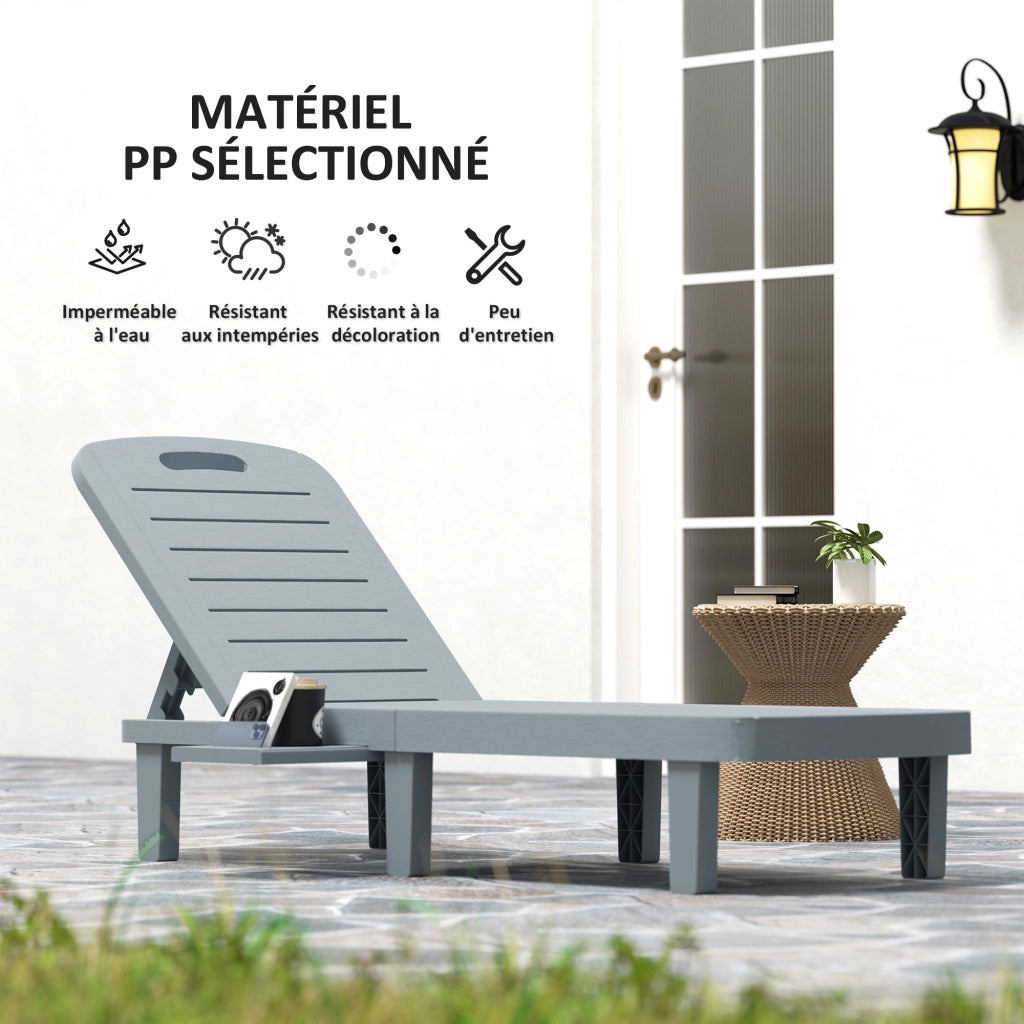 Lettino prendisole 2 pezzi con vassoio ¨C zephmum ¨C effetto legno 62x158x88 cm grigio