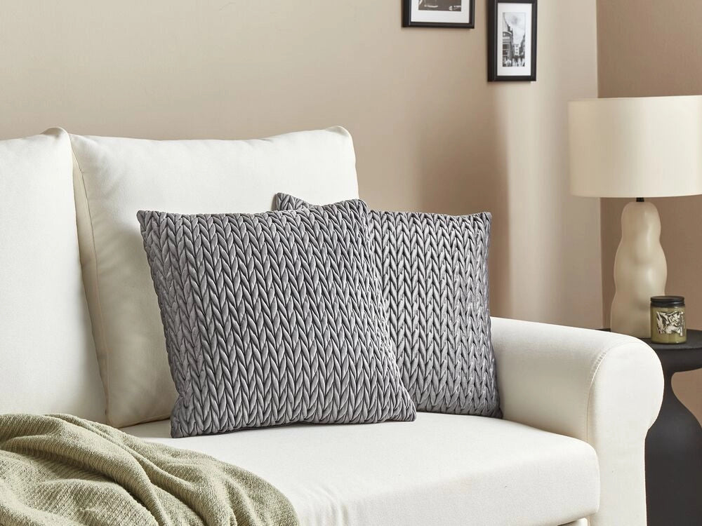 Set di 2 cuscini in tessuto di poliestere trapuntato grigio 45 x 45 cm elegante stile classico