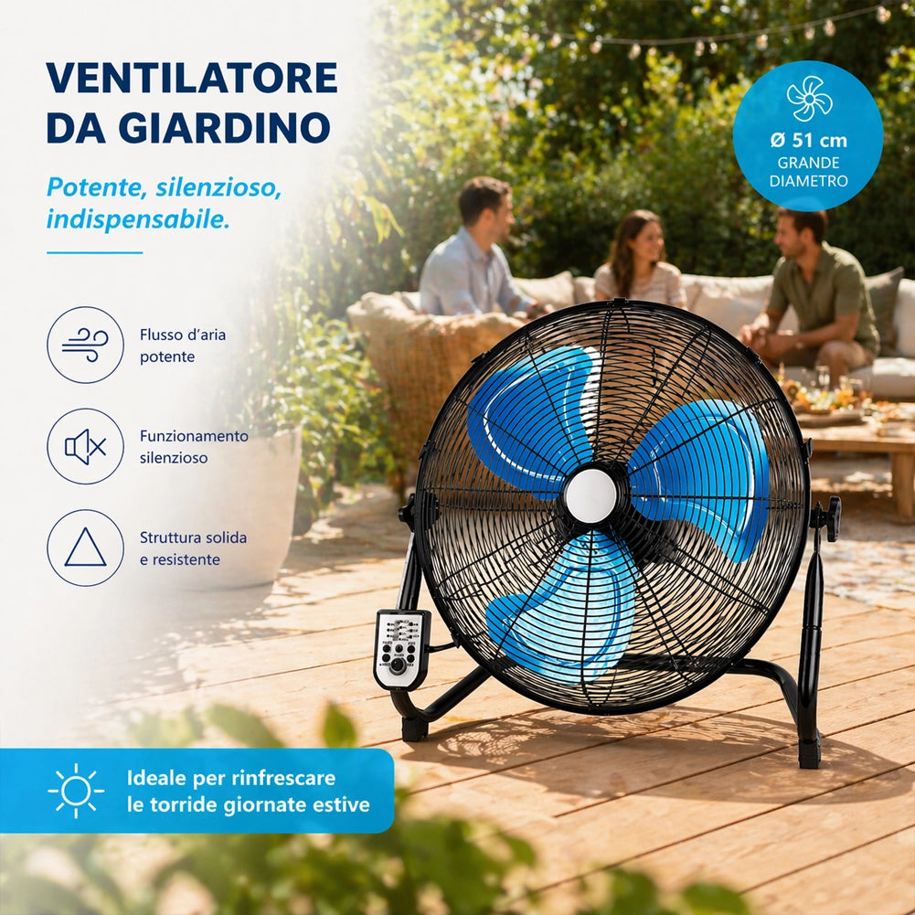 Ventilatore da Terra Pale Ø51 cm con Telecomando Silenzioso Inclinazione Regolabile Nero