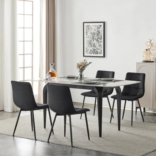 Sedie Sala da Pranzo da 6 Pezzi, Sedia in Velluto con Gambe in Metallo, per Camera da Letto, Soggiorno,Nero