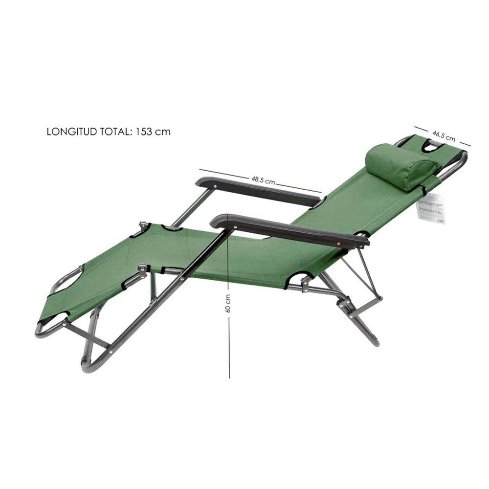 Trade Shop - Sedia A Sdraio Lettino Pieghevole Reclinabile In Metallo Con Poggiatesta Verde 017053 -