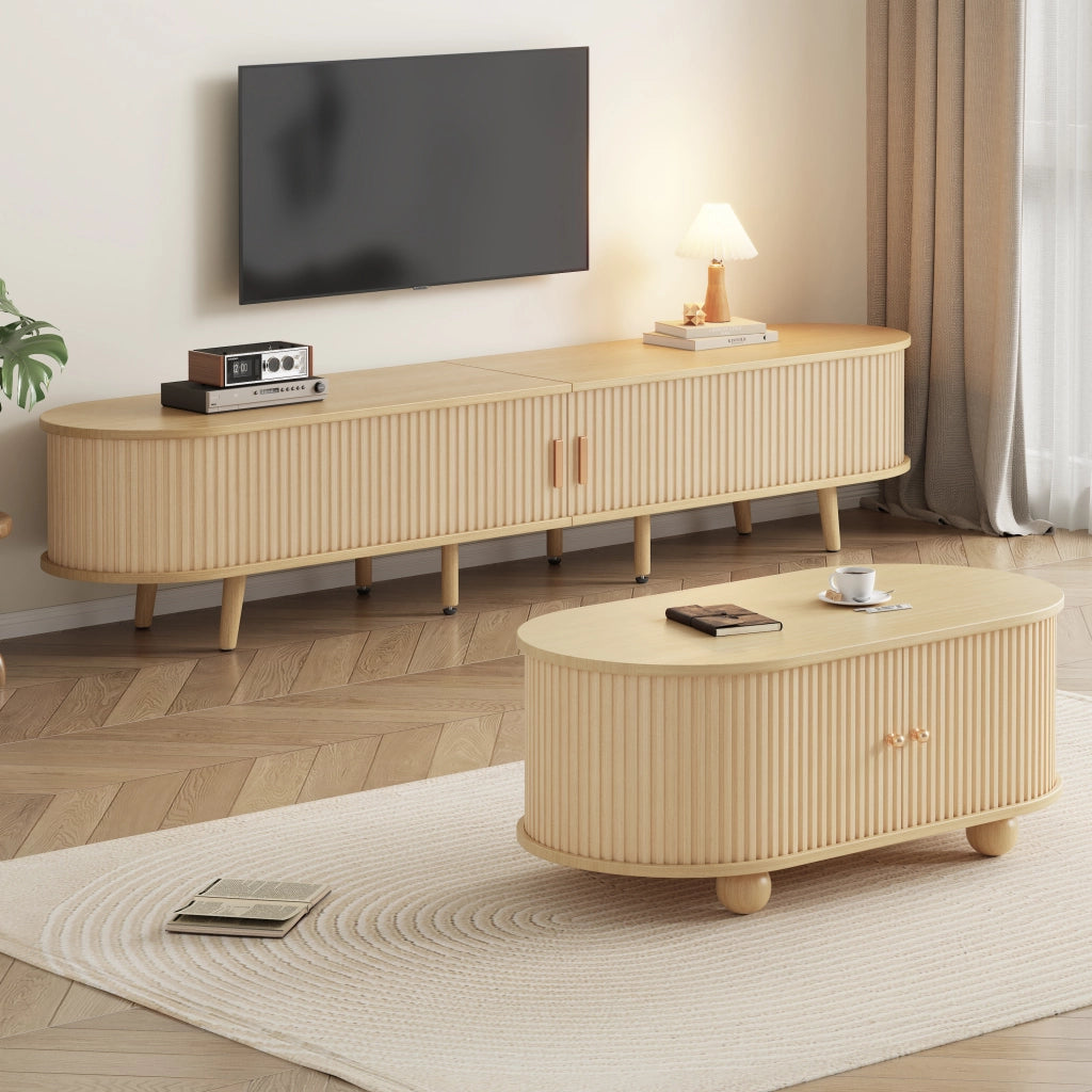 Set di Mobili da Soggiorno con Mobile TV e Tavolino Ovale; Contenitore; per Soggiorno Moderno; MDF; Legno