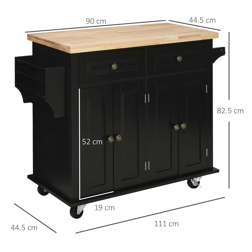 EasyComfort Carrello da Cucina Portavivande con Cassetti, Armadietti e Portaspezie, in Legno e MDF, 111x44.5x82.5 cm, Nero