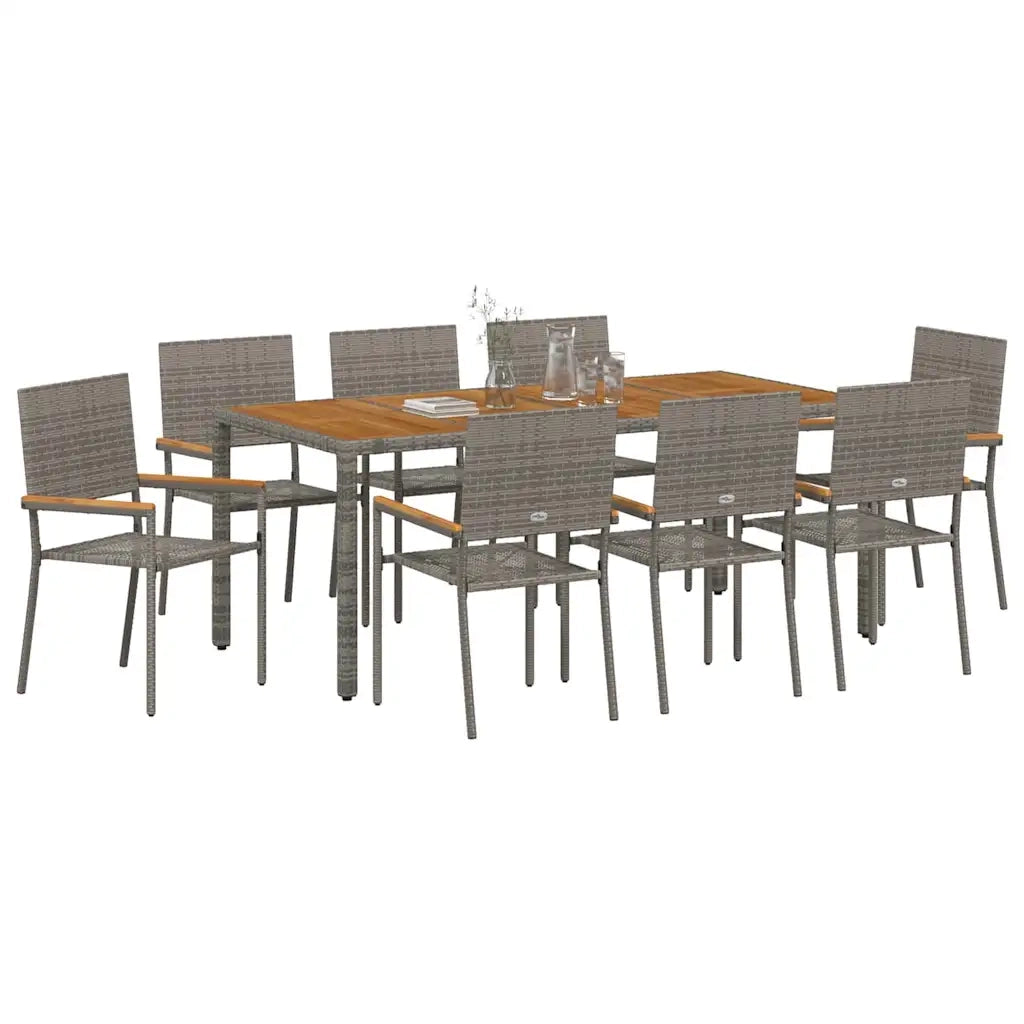 Set da Pranzo per Giardino 9 pcs Grigio polyrattan 3365413