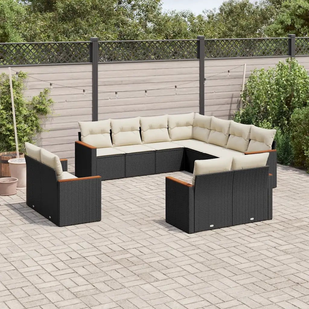 Set Divani da Giardino 11 pz con Cuscini in Polyrattan Nero 3226497