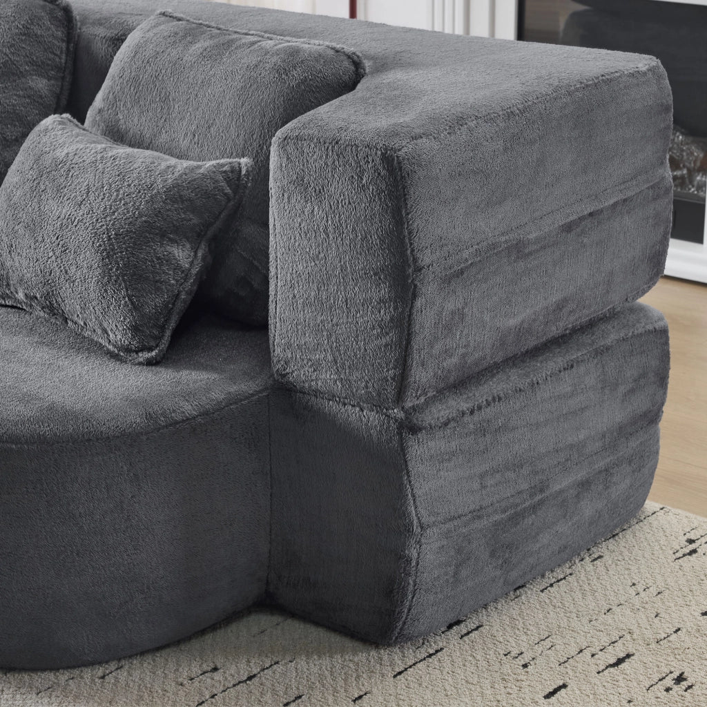 DIVANO LETTO A PAVIMENTO 143 cm Blu e Grigio con 4 cuscini