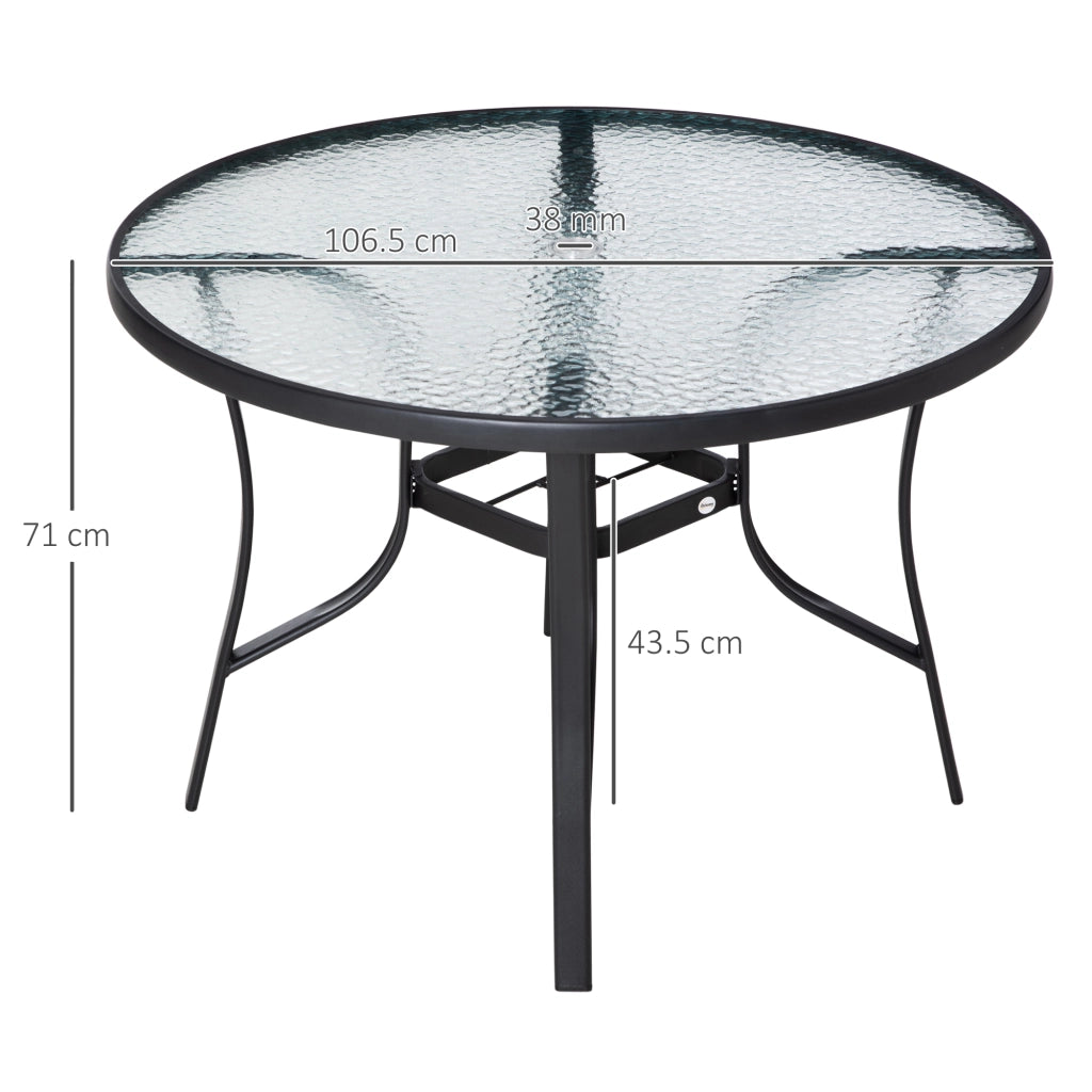 EasyComfort Tavolo da Giardino Rotondo con Foro per Ombrellone in Acciaio e Vetro, Ф106.5x71cm, Nero