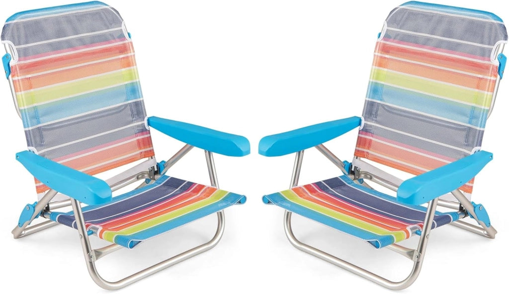 Set di 2 Sedie da Spiaggia, Sedia da Picnic Pieghevole con Braccioli, Schienale Regolabile a 4 Posizioni, Poltrona da in Alluminio Portatile per Pesca, Campeggio (64 cm x 64 cm x 83 cm)