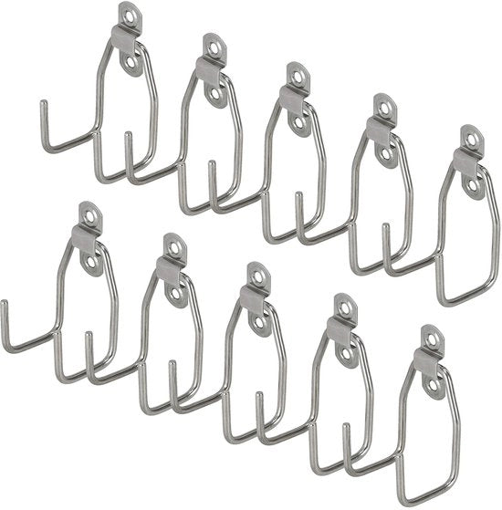 Haken per attrezzo, haken per parete, haken per garage | Capacità di carico 20 kg | Acciaio inossidabile | Set da 10 pezzi (52 x 55 mm)