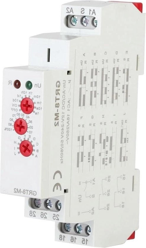 Relais a tempo di ritardo multifunzionale GRT8-M2 con 10 funzioni montaggio su rail DIN AC-DC 12V-240V - Contenuto richiesto.