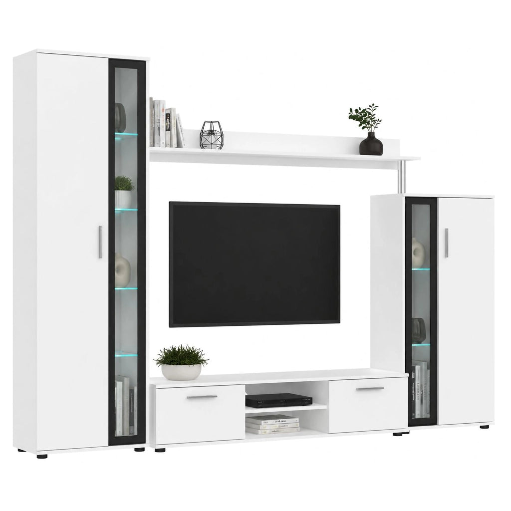 Mobile Soggiorno Linahasi, Parete Attrezzata Modulabile, Bianco