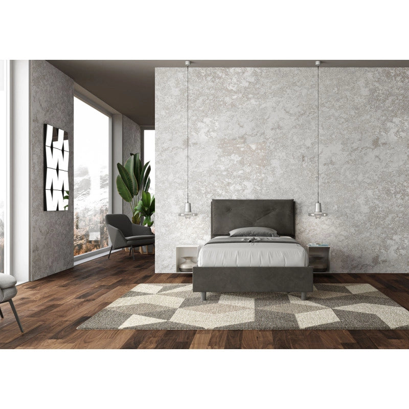 Letto imbottito Piazza e mezzo 110x190 cm Large - Contenitore,Microfibra,Grigio