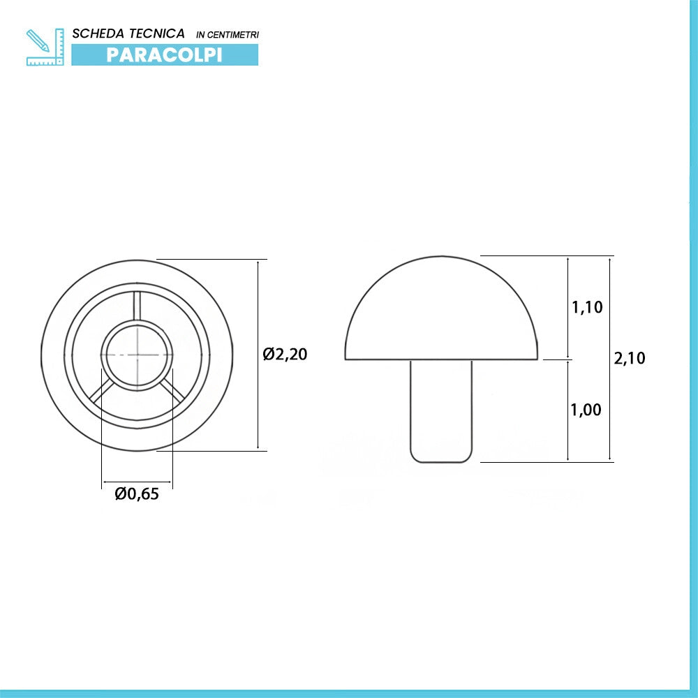 Paracolpi wc ad incastro tondi D 22 x H 21 mm in plastica 4 pezzi