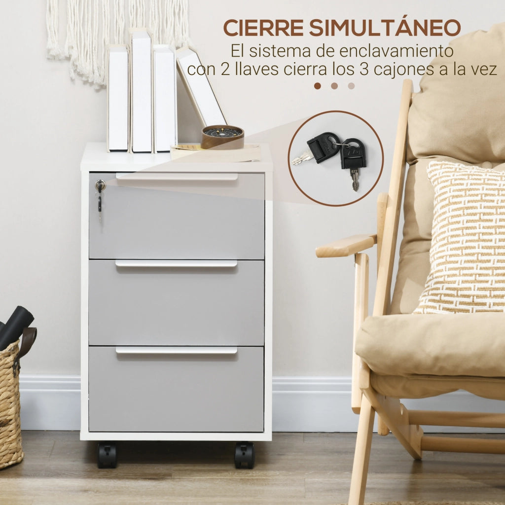 Cassettiera con Ruote 3 Cassetti ¨C Zephmum ¨C Bianco Grigio 40x40x63.5 cm