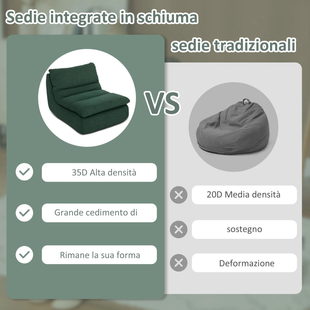 Poltrona da Salotto Design Moderno da Terra 82x103x75 cm in Tessuto Effetto Velluto e Schiuma Verde
