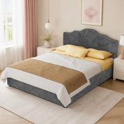 DESMIU Letto contenitore 140 × 200 cm 2 posti con testiera geometrica, senza materasso, in tessuto, grigio