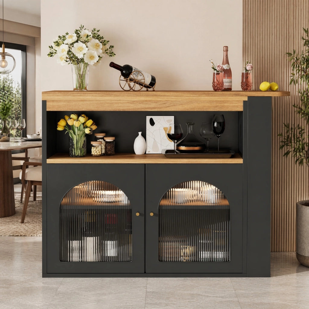 Tavolo bar estensibile girevole con LED e contenitore nero
