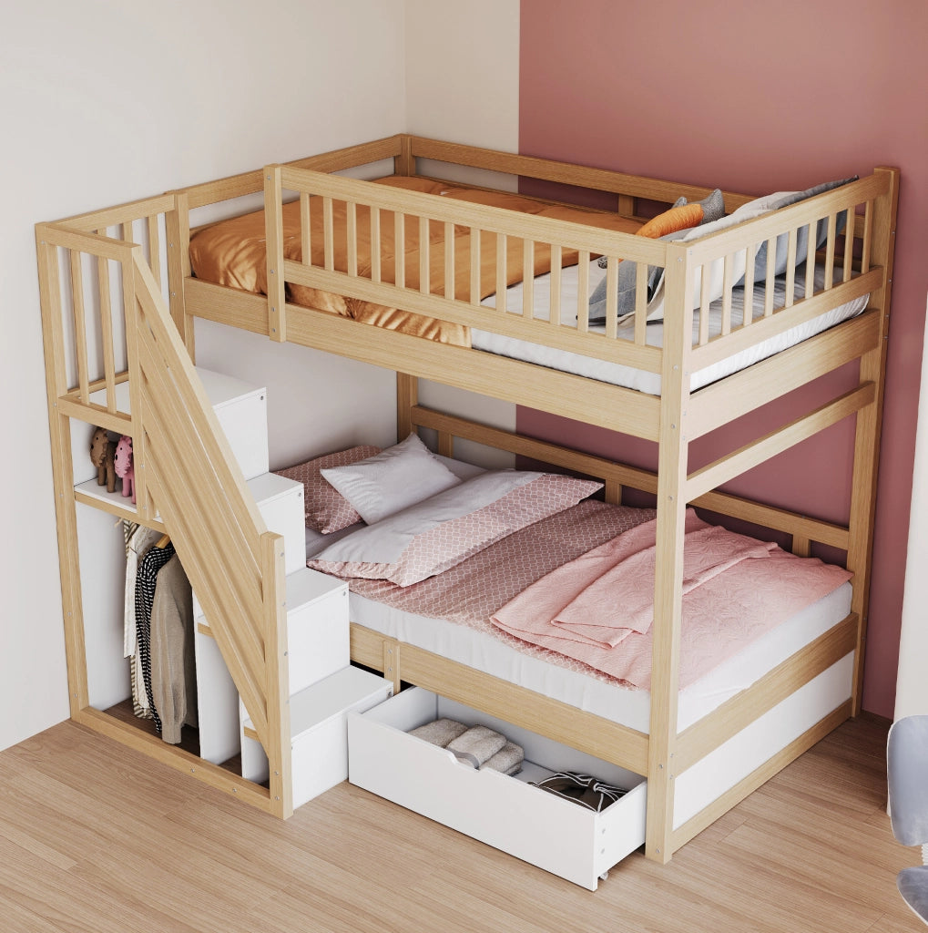Letto a castello 90x200 cm in legno con scala contenitore