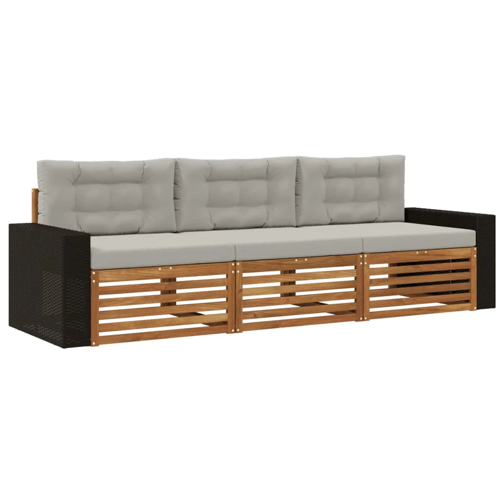 Set di divani da esterno 3 pcs Naturale e Grigio Chiaro