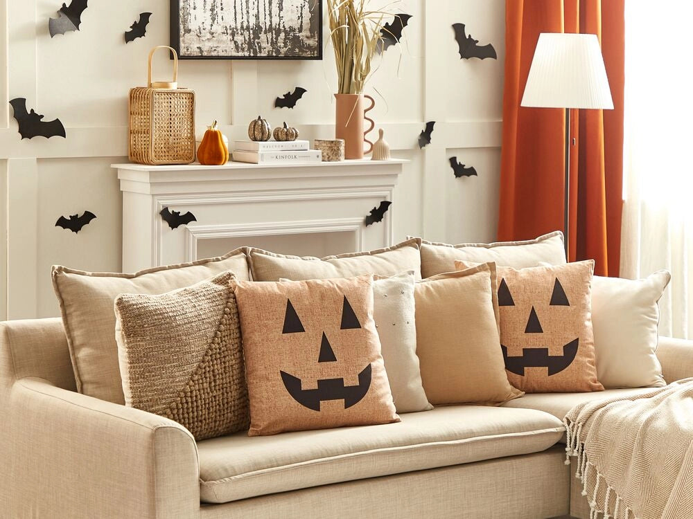 Cuscino Decorativo Velluto Beige 45 x 45 cm Quadrato Moderno Accessori Decorativi Per Halloween