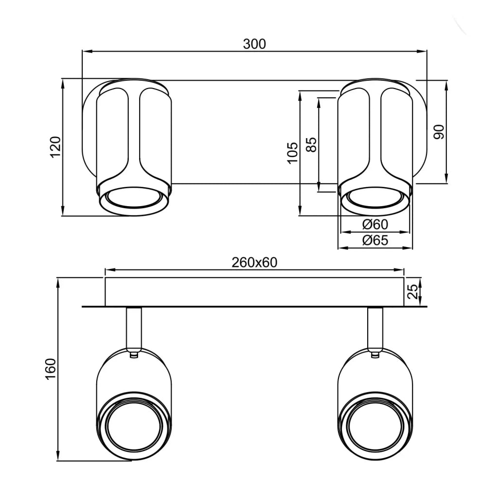 LÚZETE - SPOT DA PARETE/SOFFITTO 2 LUCI GU10 METALLO COFFEE GIADA