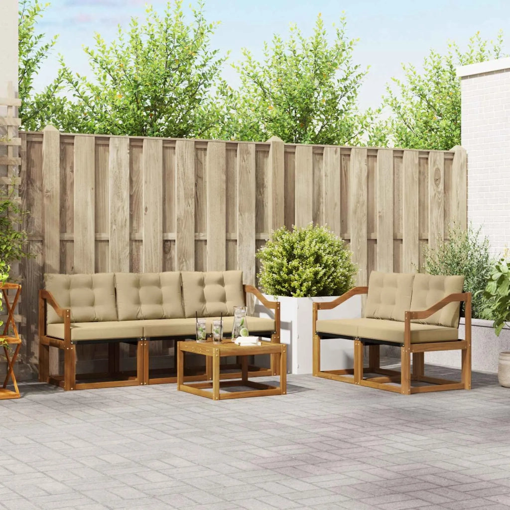 Set di divani da esterno con cuscino 6 pcs Naturale e Beige