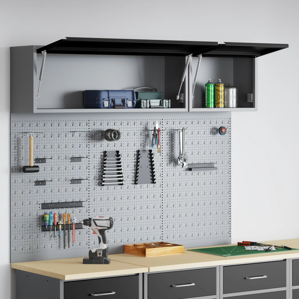 Set di armadio e pannello attrezzi in metallo nero da 5 pezzi da parete