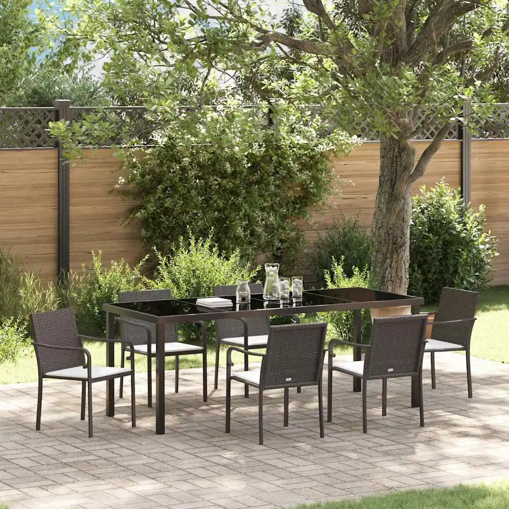 Set da Pranzo per Giardino 7 pcs Marrone e Nero Rattan in PE 3379049