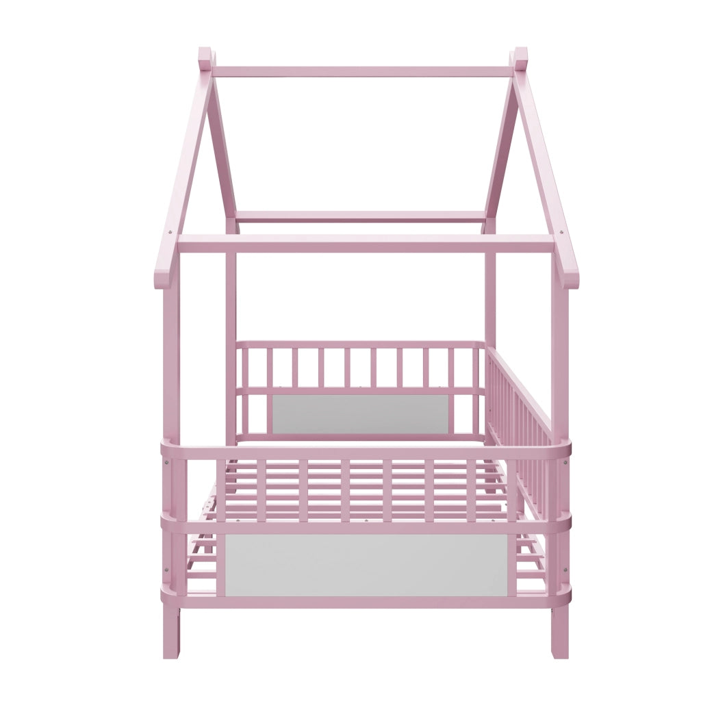 Letto per Bambini 90 x 200 cm con Gitter di Sicurezza e Tetto; in Metallo; Rosa