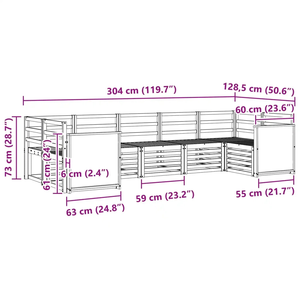 Set di divani da esterno 6 pz Naturale Legno di Acacia Massello 3384800