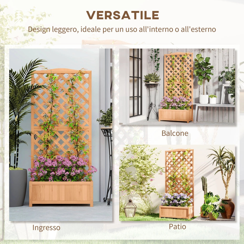 Fioriera con Traliccio per Rampicanti 76x36x170 cm con Fondo Ampio in Legno di Abete