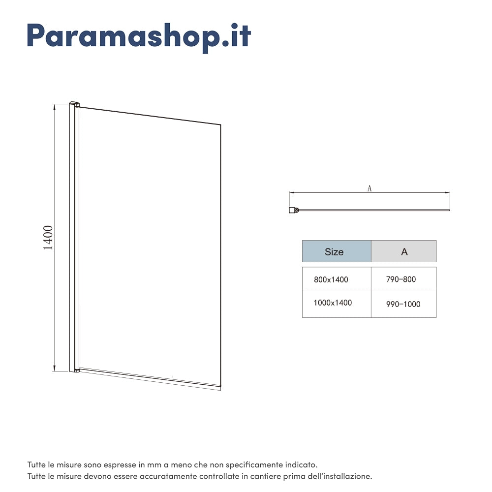 Parete sopravasca girevole 100 cm vetro trasparente | Jandia