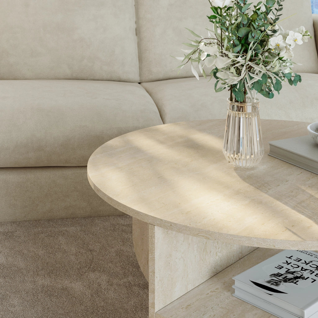 Tavolino Rotondo Reykhon Ø80 x 41 cm Color Avorio Travertin [en.casa]