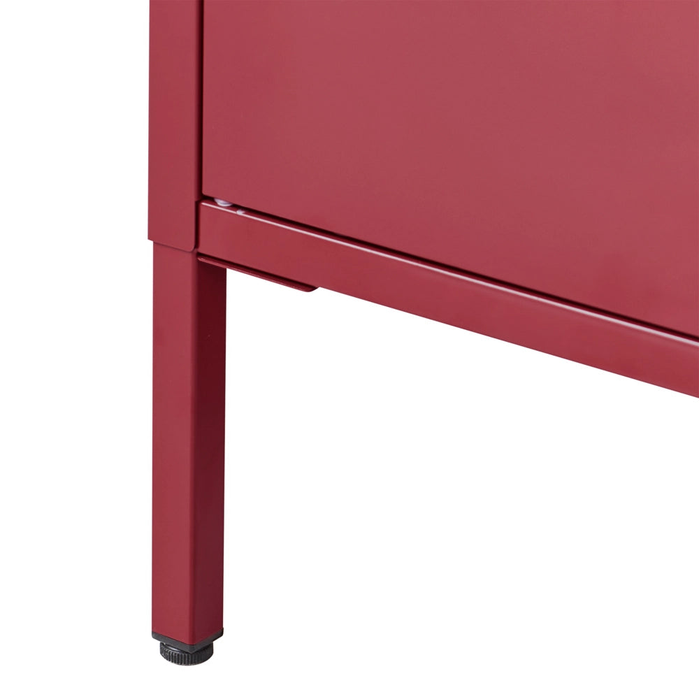 Credenza a 2 ante in acciaio rosso Home Office Mobili Ripiani Tappi per gambe Design industriale