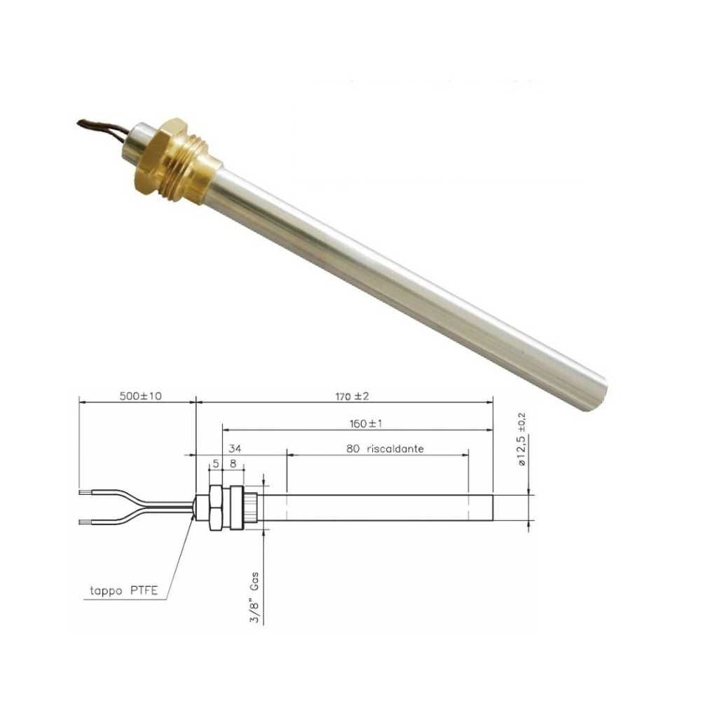 Resistenza Candeletta Stufa Pellet 3/8 350W 170mm EdilKamin 160mm PASQUALICCHIO - UNIVERSALE