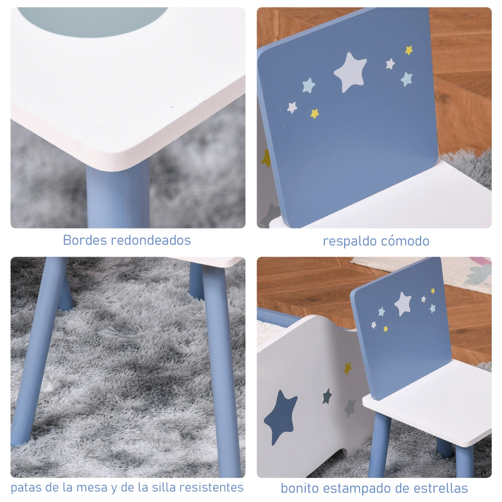 Tavolo per Bambini con Sedie ¨C zephmum ¨C 60x40x43 cm Bianco e Azul