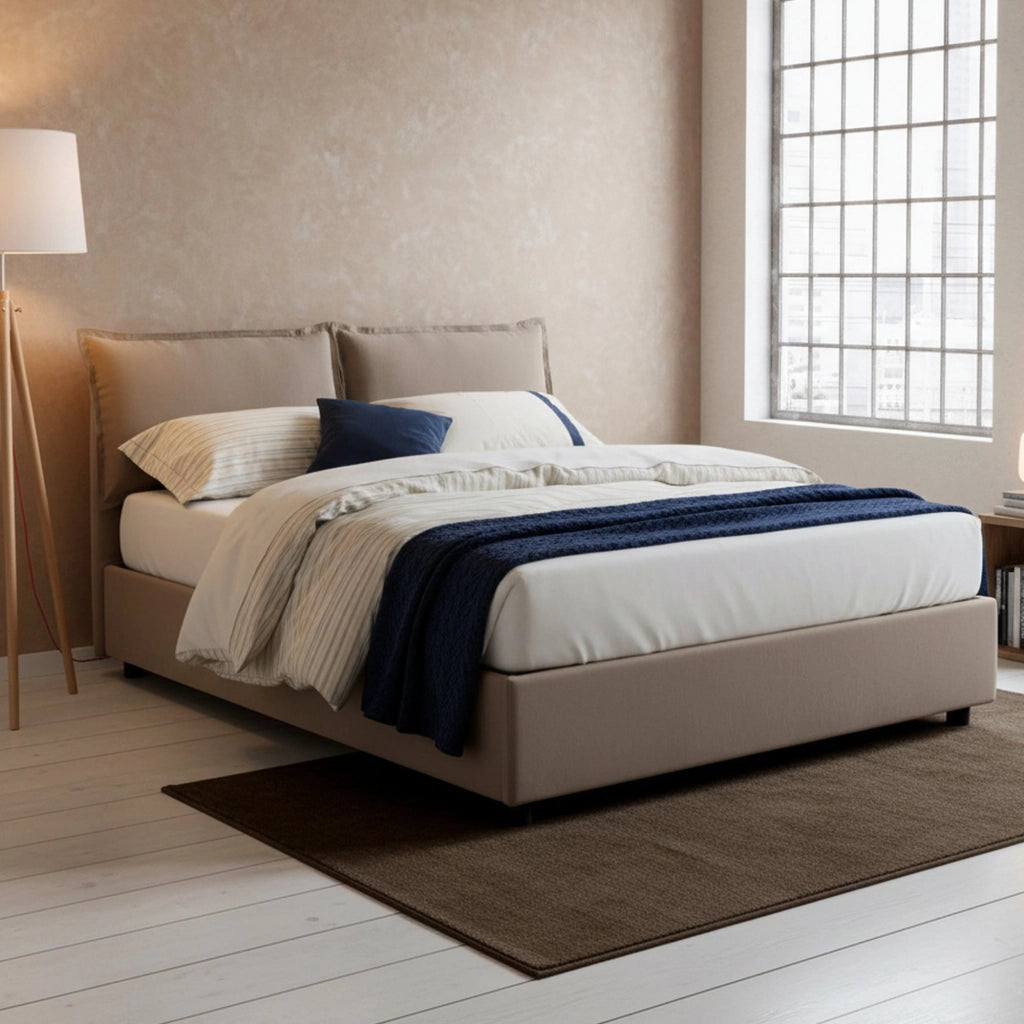Letto Matrimoniale Aris, Letto Matrimoniale Sfoderabile Made in Italy, Grigio Tortora\