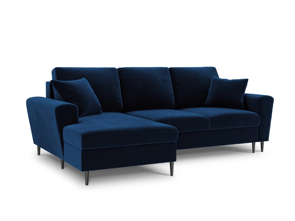 Cosmopolitan Design - Divano convertibile angolare sinistro con contenitore "Kyoto" 4 posti in velluto blu reale 